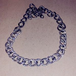 Silver Pavé Diamond Rhinestone Chain Necklace